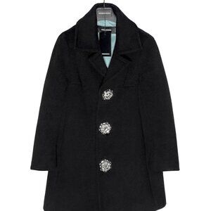 Dsquared2 Georgina Black Bonded Wool Crystal Buttons Coat